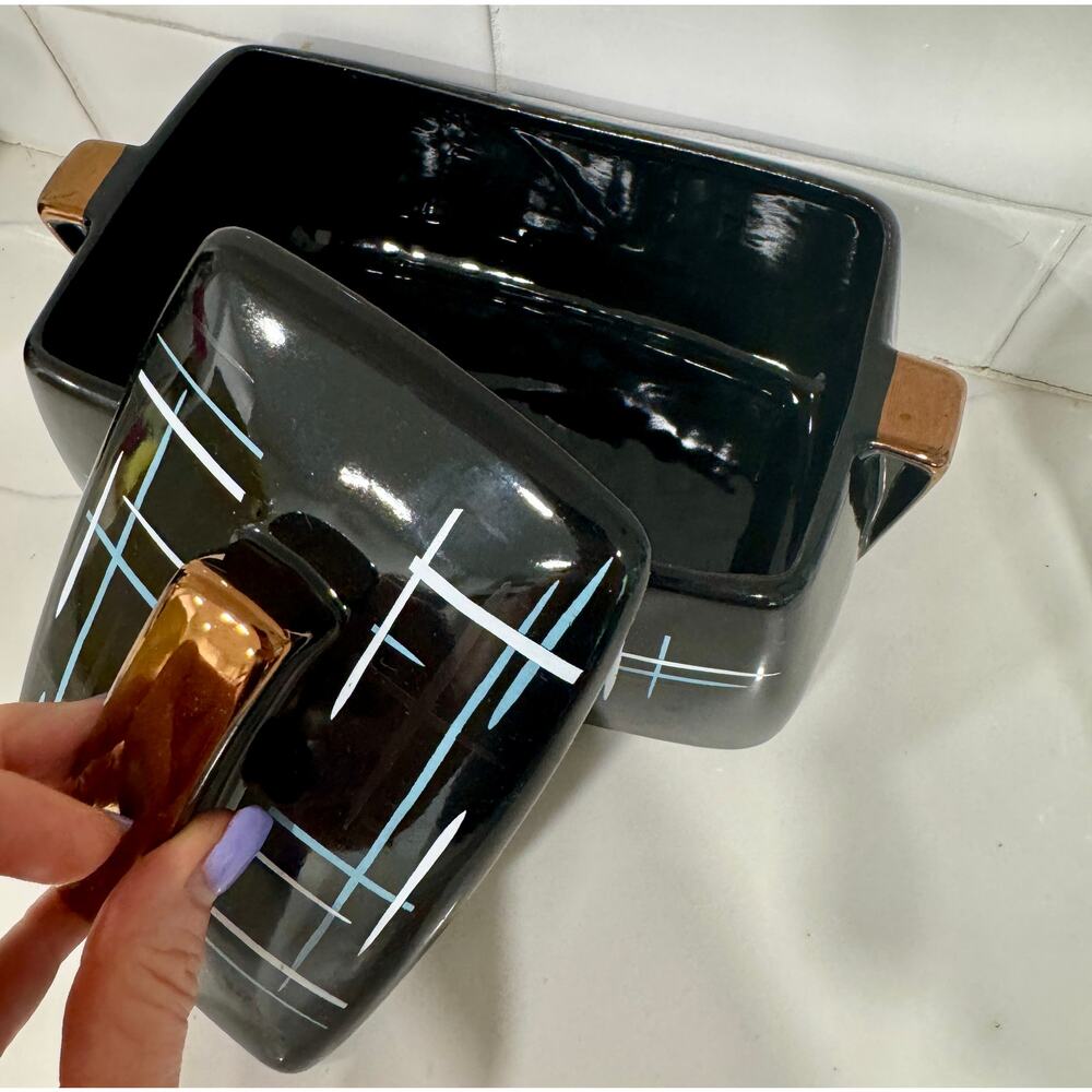 Vintage Stanford Sebring Casserole dish MCM Atomic Gradient Black and Blues